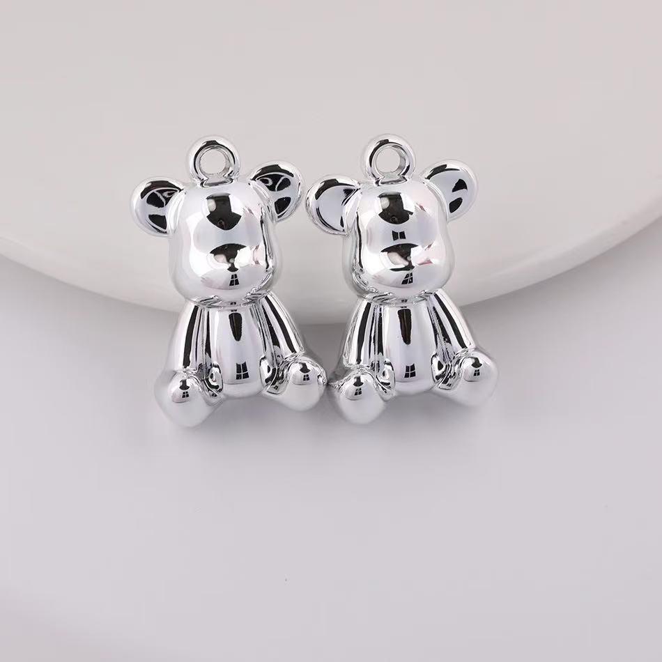 Electroplated Silver Color Bear Pendant DIY Craft Necklace, Hollow Acrylic 3D Charm, Handmade Jewelry Accessory, Unique Gift Idea