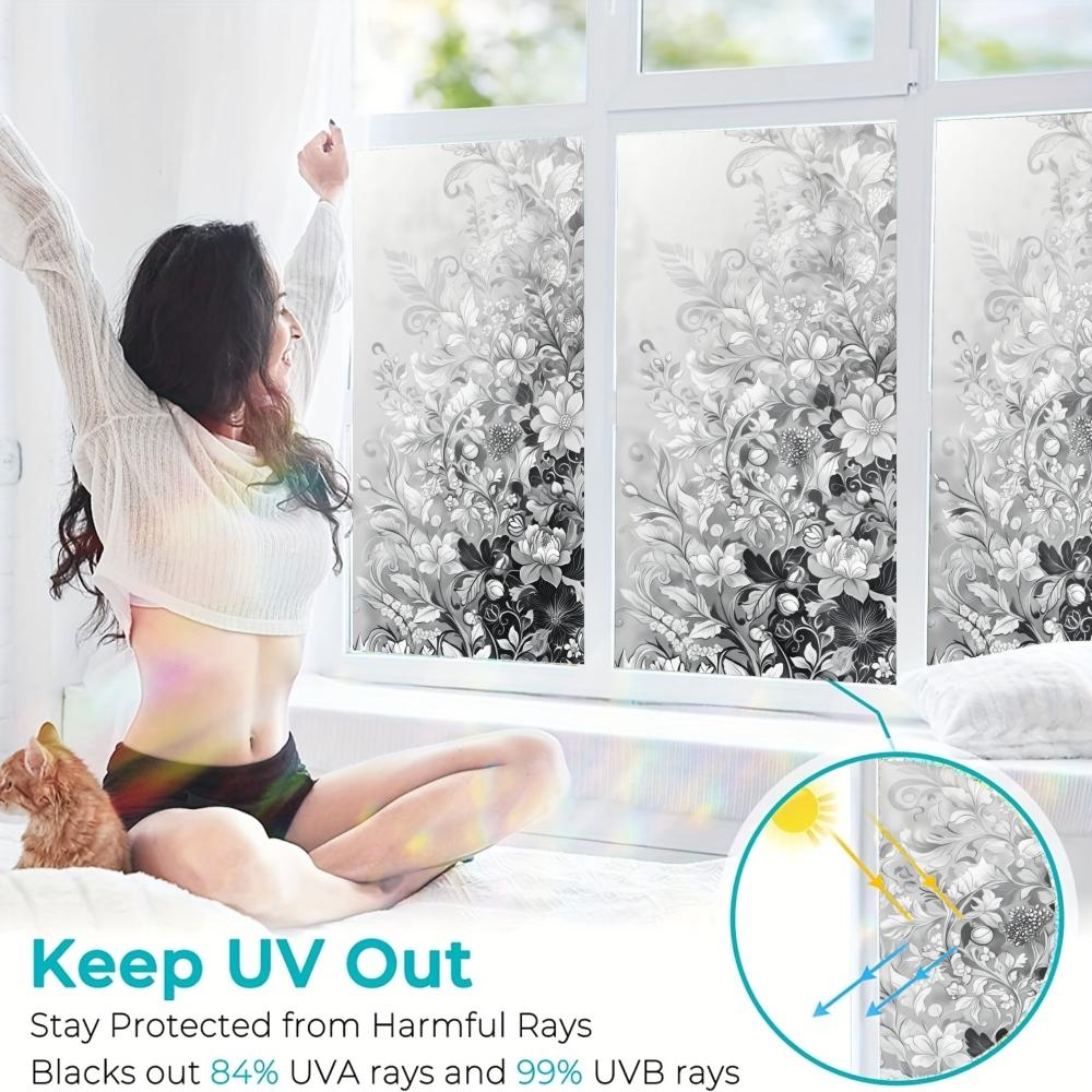 2D Flat Static Cling Floral Pattern Decorative Stickers Window Film Ornament Decoration Sticker For Living Room And Bedroom Removable Window Decals For Glass Windows