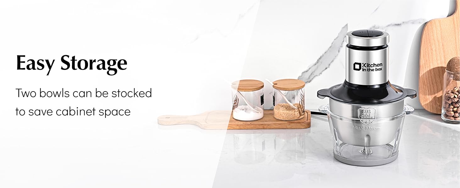 Kitchen in the box Food Processors 400W Small Electric Meat Grinder & Food Chopper with 2 Bowls & 2 Bi-Level Blades for Meat, Fish, Vegetable & Baby Food