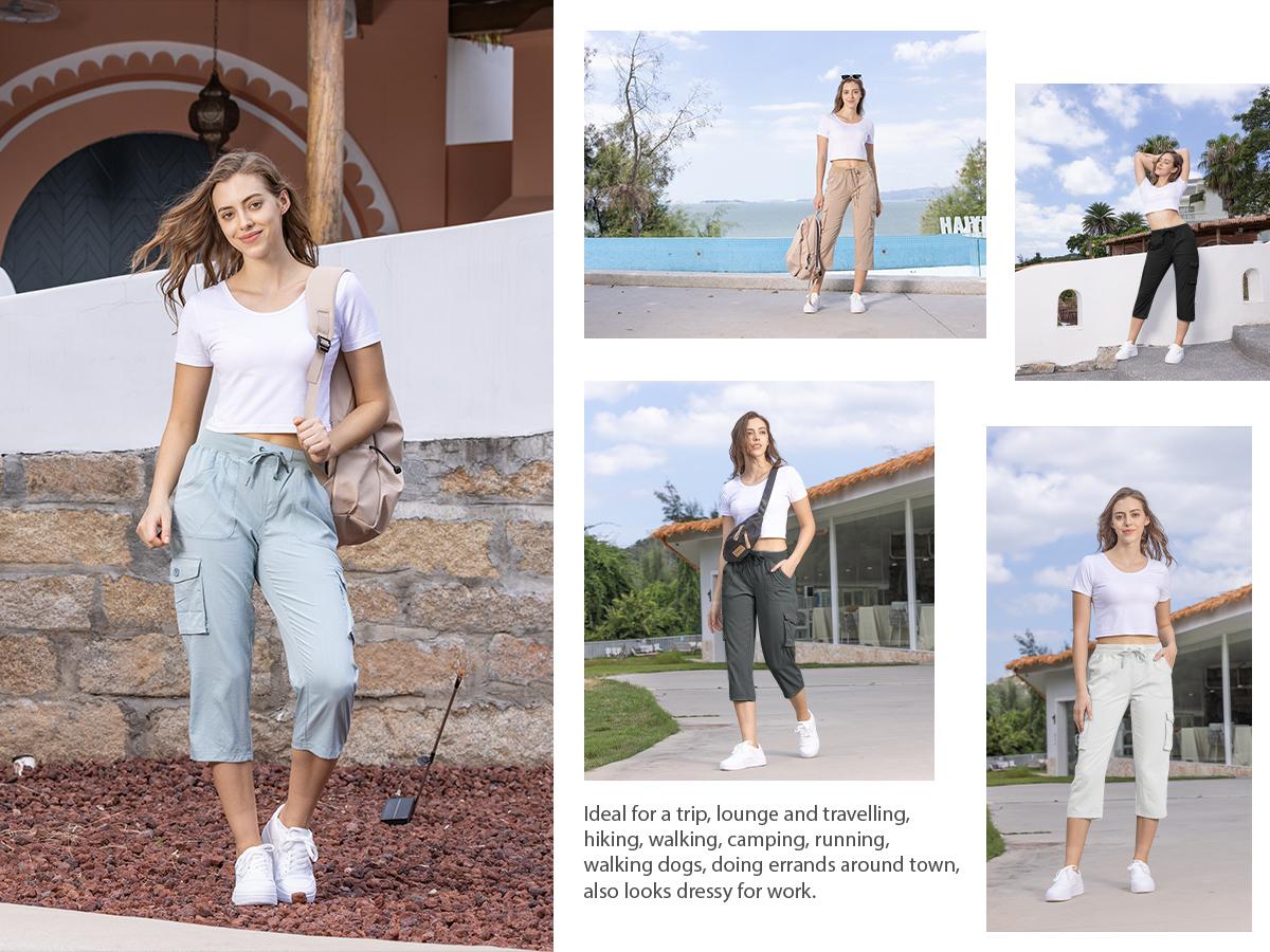 YSENTO Women's Cargo Pants Plus Size Outdoor Lightweight Capris Casual Trip Loose Shorts Summer Style Moms over 30 Comfy wear ootd Bottoms Basic Pink #SpringFresh