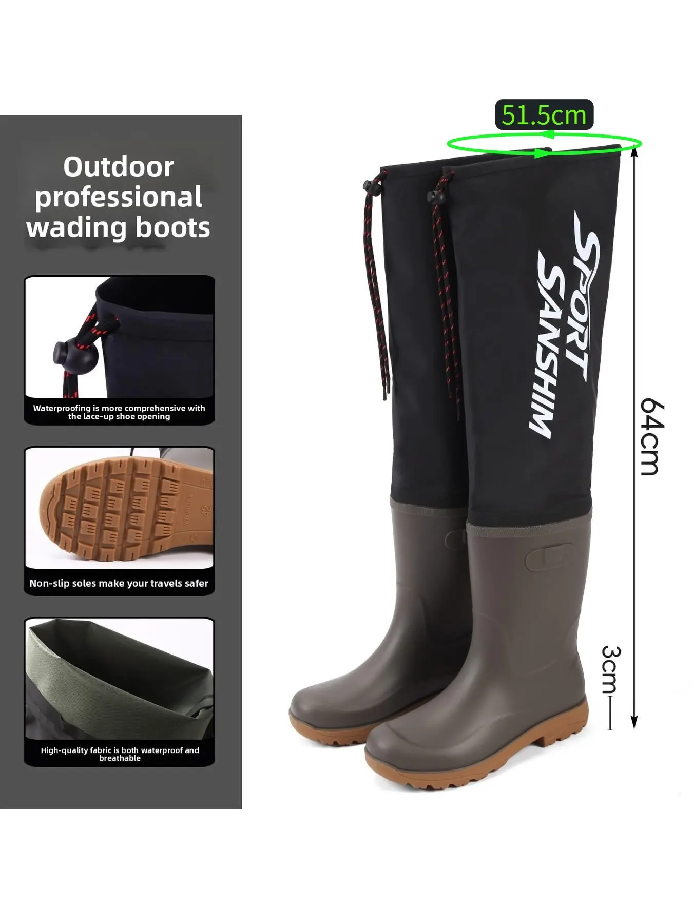 Fishing Waders for Men Women, Waterproof Hip Waders with Anti Slip Rubber Sole, Lightweight PVC River Wading Boots for Fishing Hunting Clamming