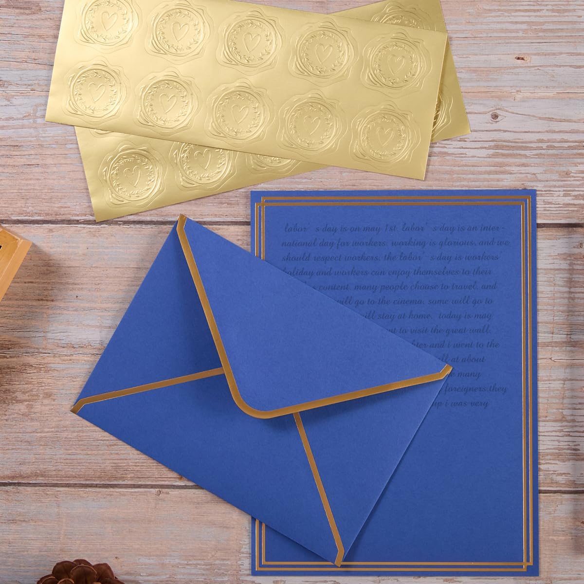 50-Pack Border Synthetic Sticker Set Office Stationery Kit, Blue, 6x8 Inches Paper Sheets, 4.75x6.5 Inches A6 Envelopes for Letter Writing, Invitations