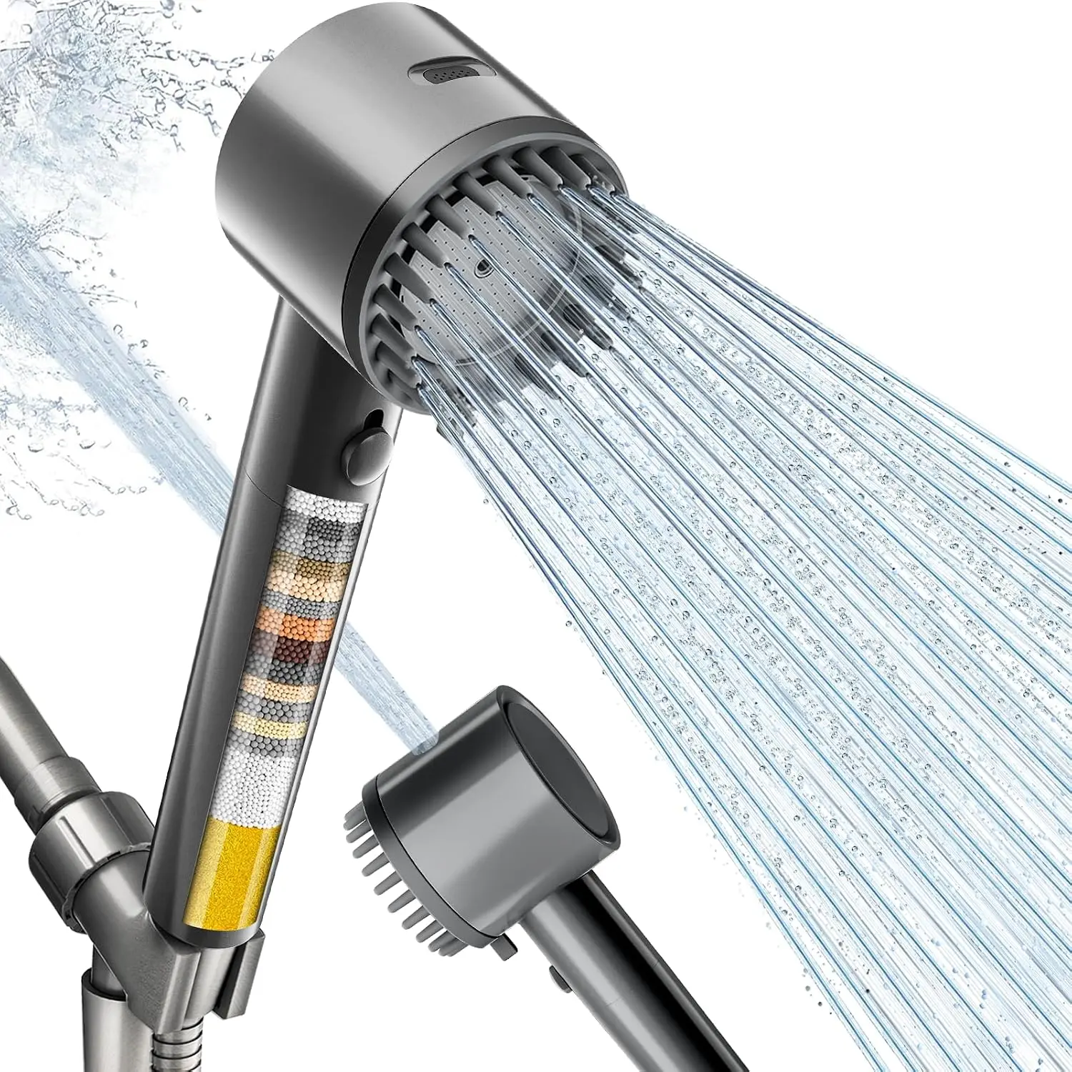 Filtered Shower  with Handheld, High  5-mode Showerhead with Filters, -in Power Wash for Hard Water - Remove Chlorine - Reduces Dry Itchy , Gray Flow Rate 1.8 GPM
