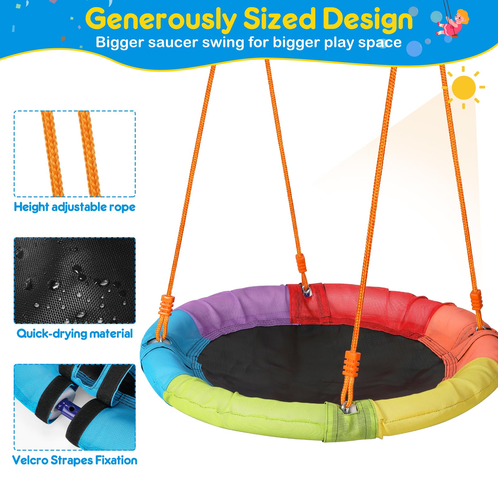 Bearbro Swing Set with 1 Saucer and 1 Belt Swing Seat, 440lbs Swing Set for Kids with Heavy Duty A-Frame Metal Swing Stand for Backyard and Playground