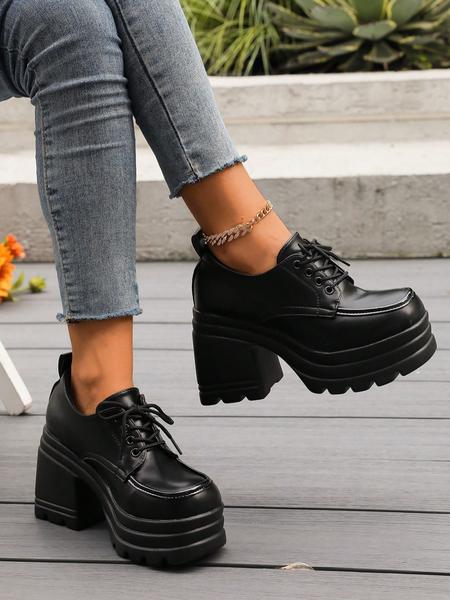 Women's Fashionable Lace Up Platform Shoes, Casual Comfortable Thick Sole Shoes for Daily Wear, Female All-match Trend Shoes for Daily Wear, Girl, Elegant Heeled Shoes