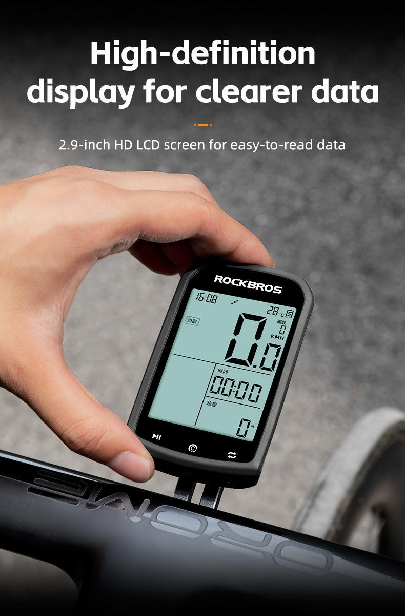ROCKBROS Bike Computer Wireless Cycling Computers ANT+ Bluetooth Bicycle Computer Mini Speedometer Odometer Waterproof 2.9inch LCD Screen GPS/BDS/Galileo Position System