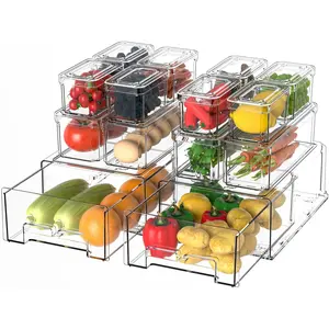 14Pack Fridge Organizer Bins, Clear Refrigerator Organizing Containers with Lids and Refrigerator Drawers, Stackable Food, Vegetable and Fruit Containers for Fridge Organizers and