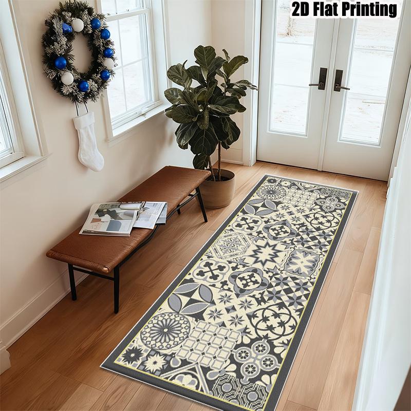 1pc  Velvet Runner Rug, Vintage Geometric Pattern Design, Machine Washable and Versatile, Suitable for Living Room/Bedroom/Foyer/Office/Study and Other Areas, Creates a Warm Home Atmosphere, 2D Printed Runner Rug