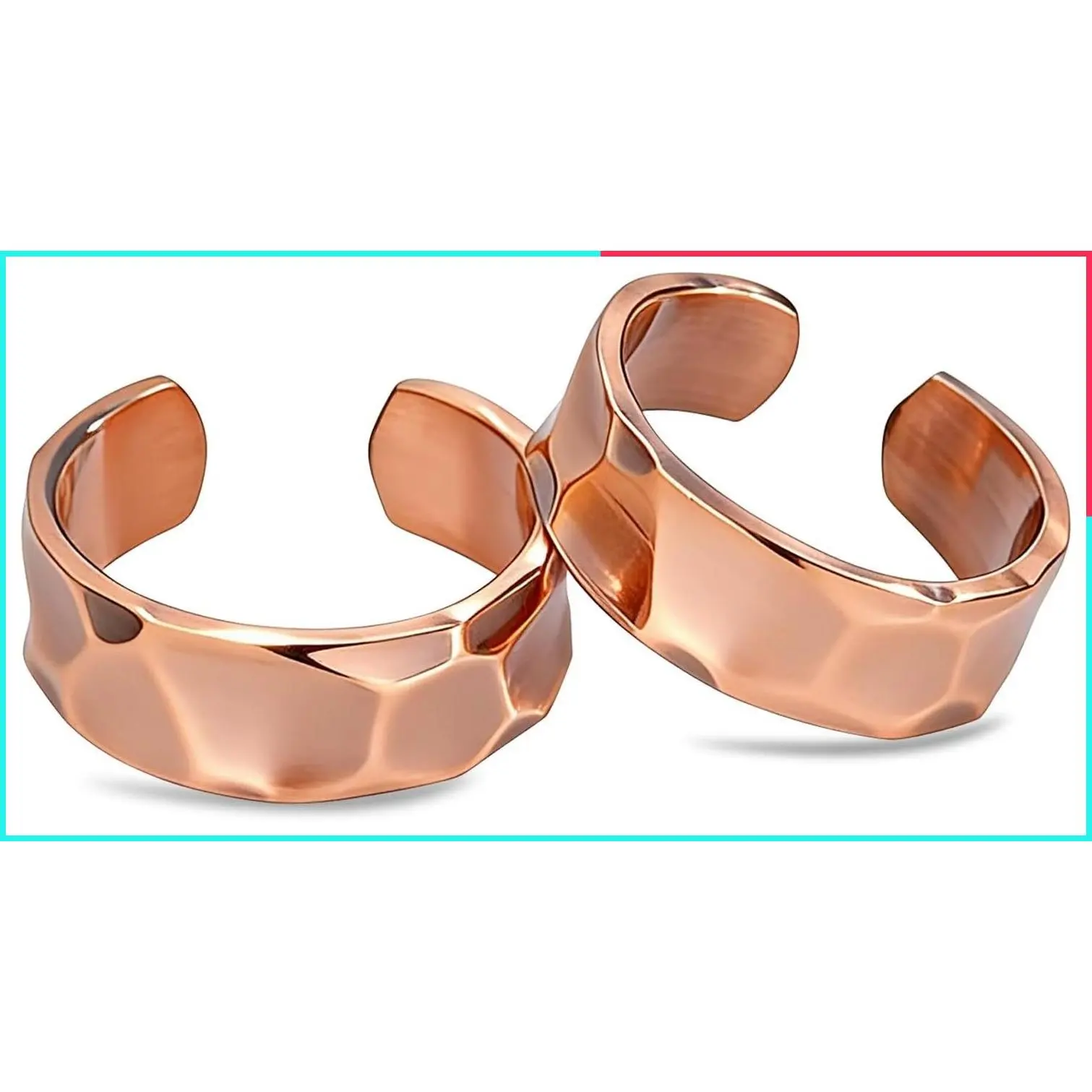 100% Pure Copper Rings for Women & Men (Two-Pack) — Solid Raw Copper — Uncoated Handmade Adjustable Open-End Tibetan Style Rings
