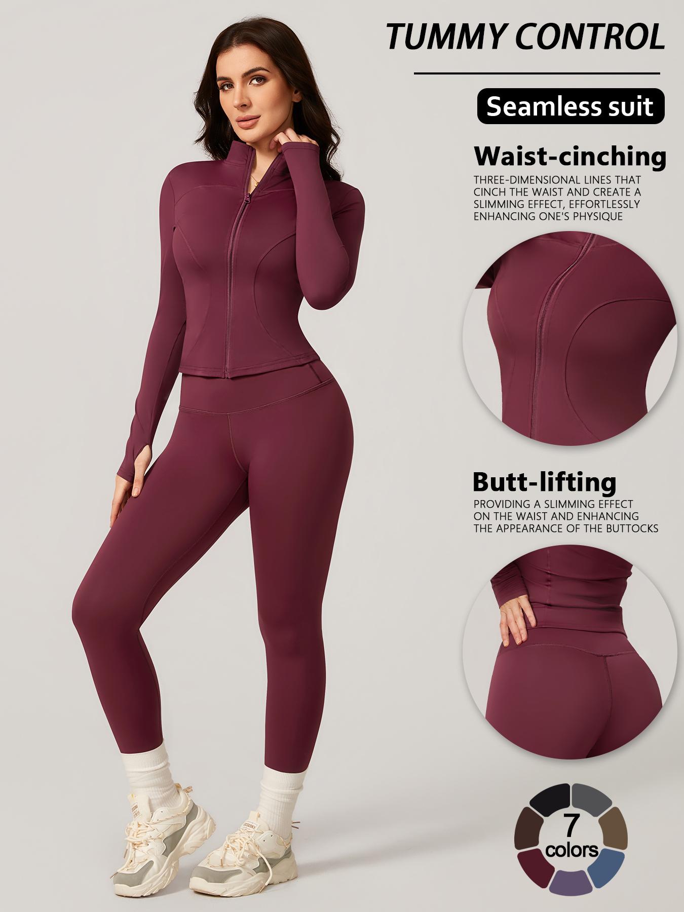 Women's Two-Piece Slim-Fitting Workout Set, Long Sleeve Top and Below-Ankle Sports Pants with Natural Waistline, All-Season Wearable Comfort Tracksuit Set, Stretchy Suit Set