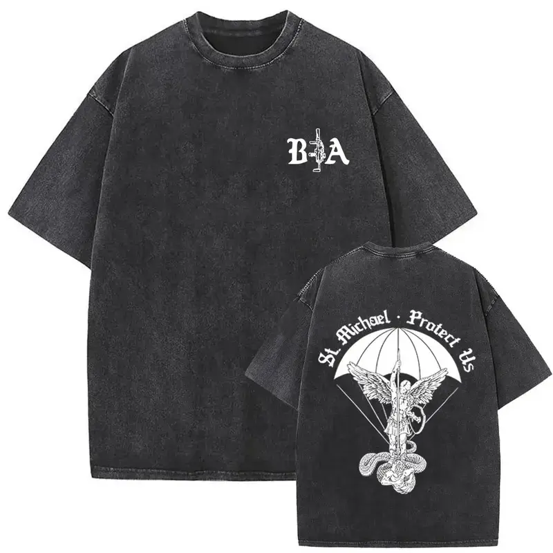 Washed Vintage Brothers in Arms ST Michael Protect Us T-shirt Forward Observations Group T-shirts Men Retro Oversized T Shirts