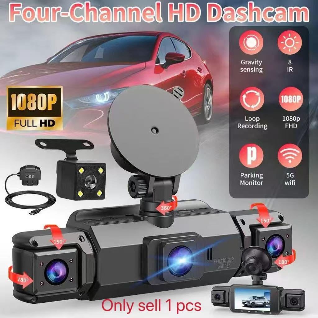 Four-Channel Dash Cam, Car Dashboard Camera, Full View Parking Monitor, 4-Inch Display, Wi-Fi, 64GB SD, Night Vision with Hdr, Car Dashcam, Dashcams for Cars, Wifi Dashcam