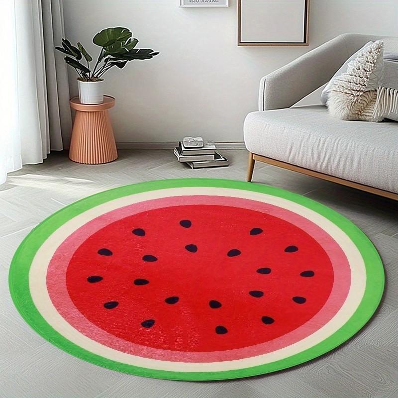 1pc Circular Rug 3ft Watermelon Pattern, Non-Slip Velvet Mat, 850g/m², Living Room/bathroom/bedroom/camping/picnic/yoga, Indoor Outdoor Use, Artistic Design