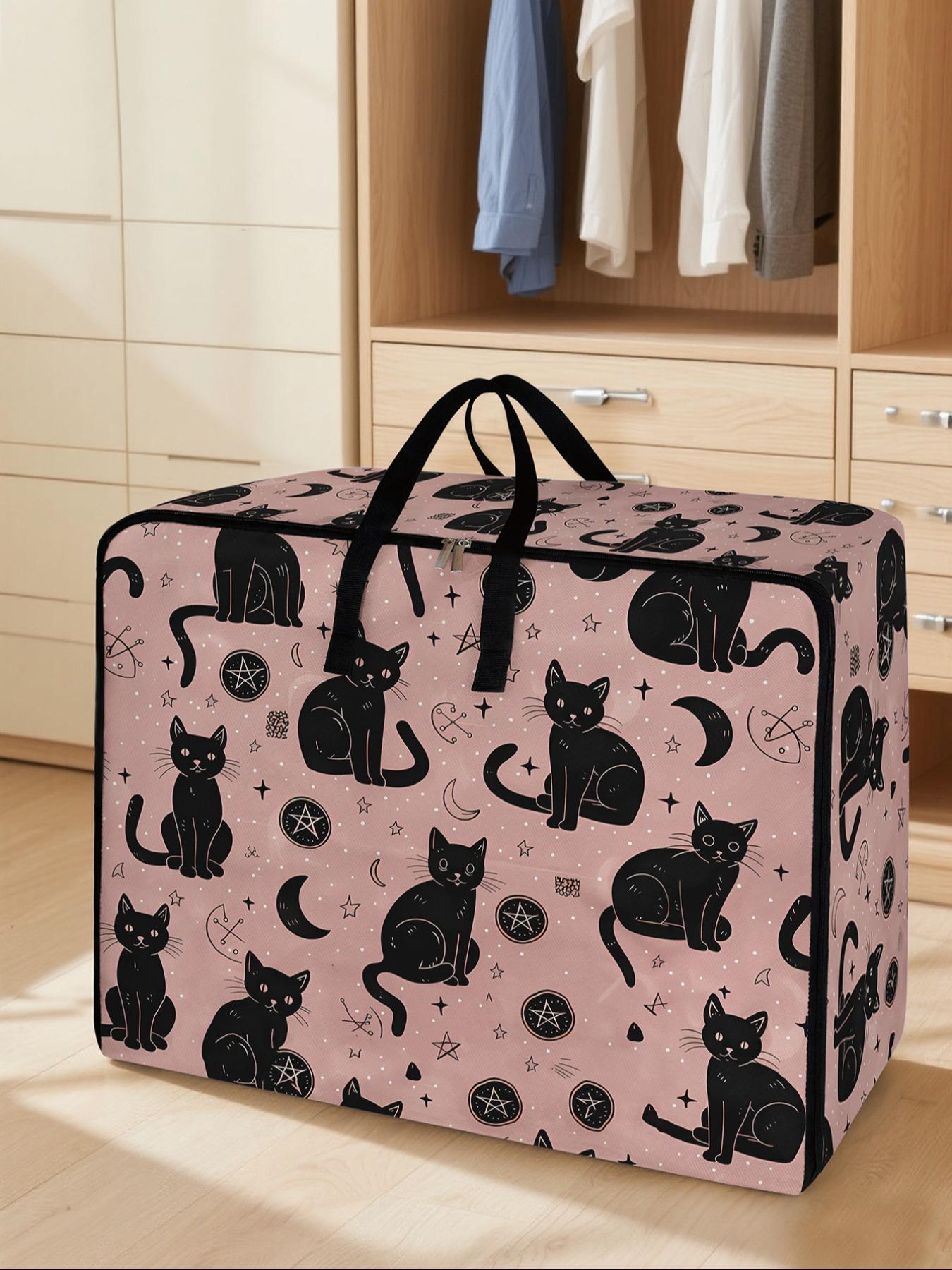Cat Pattern Storage Box, Space-Saving Large Handheld Organizer, Home Organizer Storage, Ideal for Moving, Travel, Camping, Dormitory, Bedroom, Blankets