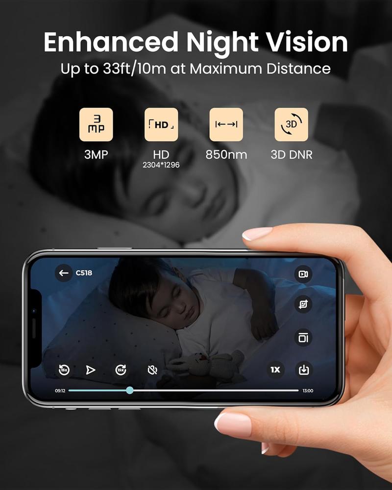 ZOSI 3MP Security Camera Indoor,Nanny/Pet Cam,Supports both 2.4G/5G WiFi,Pan&Tilt,Remote Access and Control from Phone App(Not Battery Camera)