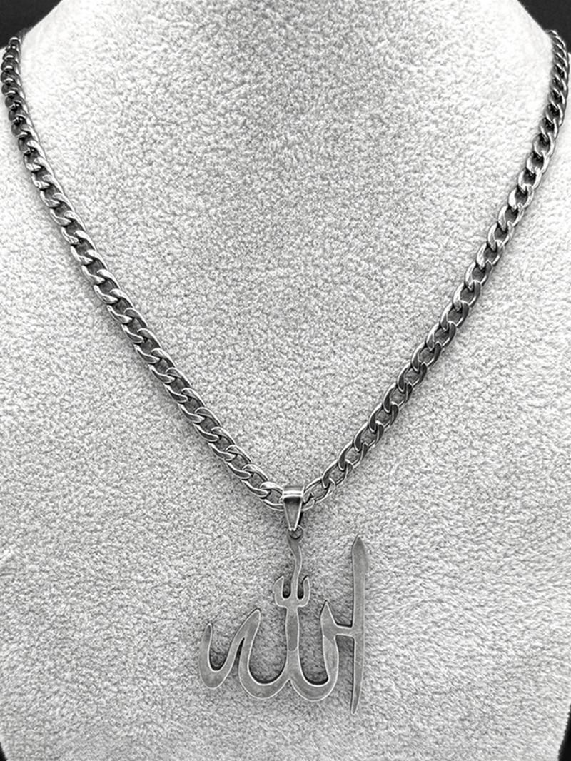 Arabic Allah God Pendant Necklace for Men Women Stainless Steel Gun Black Islamic Muslim Amulet Hip Hop Necklaces Gift