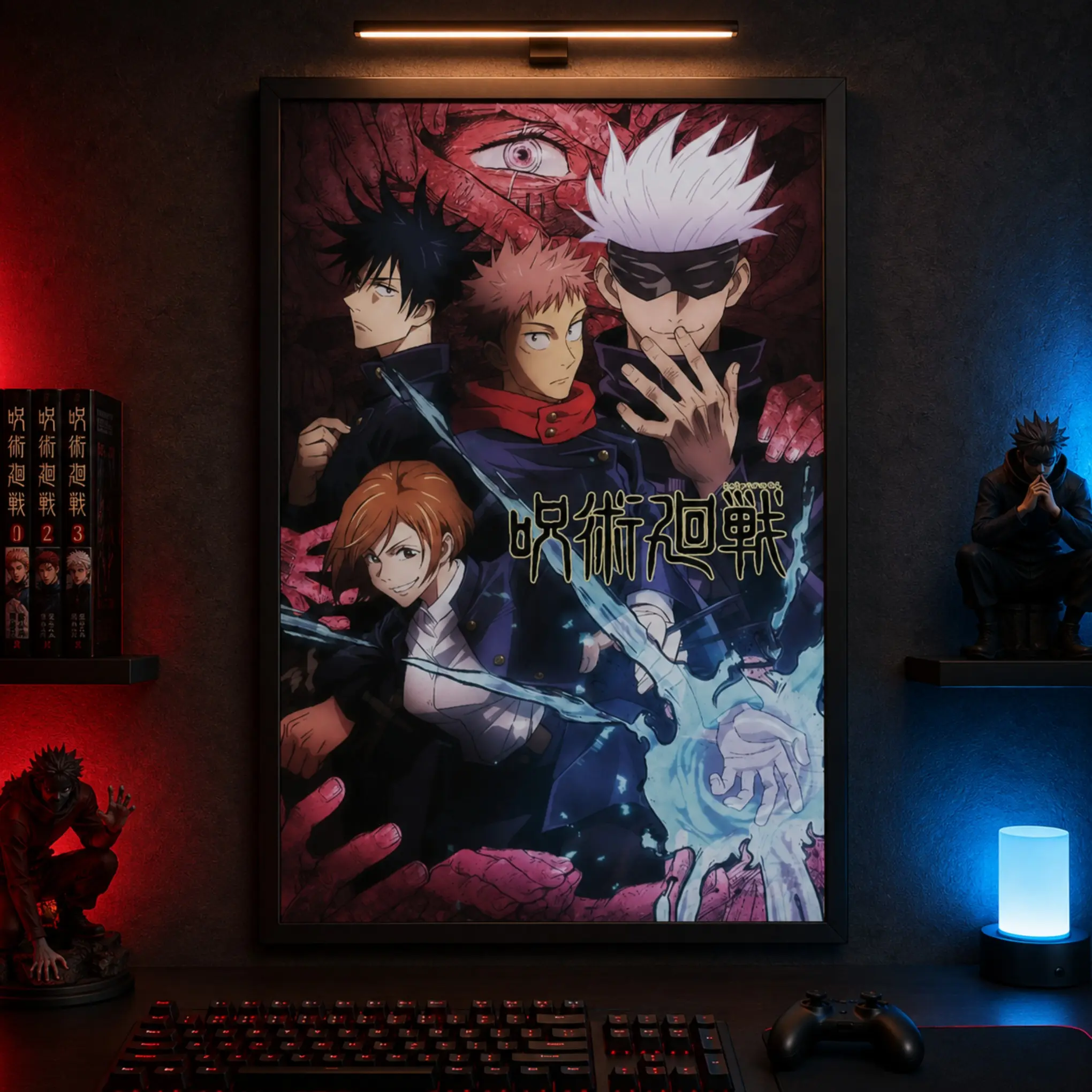Jujutsu Kaisen Gojo Yuji Megumi Nobara Canvas Wall Art Poster,Black Framed Anime Poster for Gaming Room,Bedroom and Dorm Decor