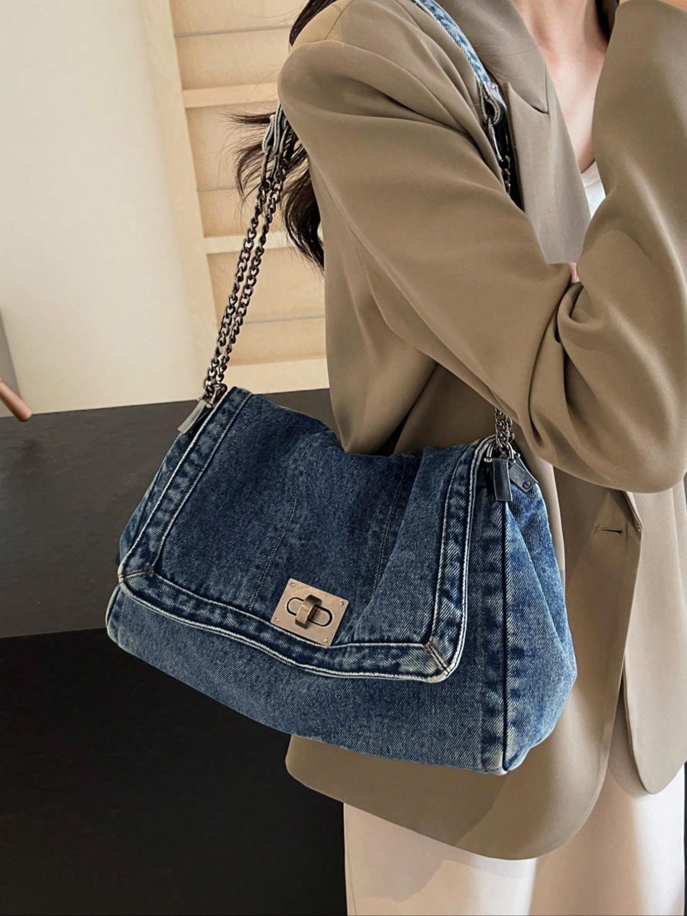 Fashion Denim Chain Shoulder Bag, 2026 New Styling Casual Versatile Crossbody Bag for Women, Trendy All-match Commuter Bag for Daily Travel Work Commute
