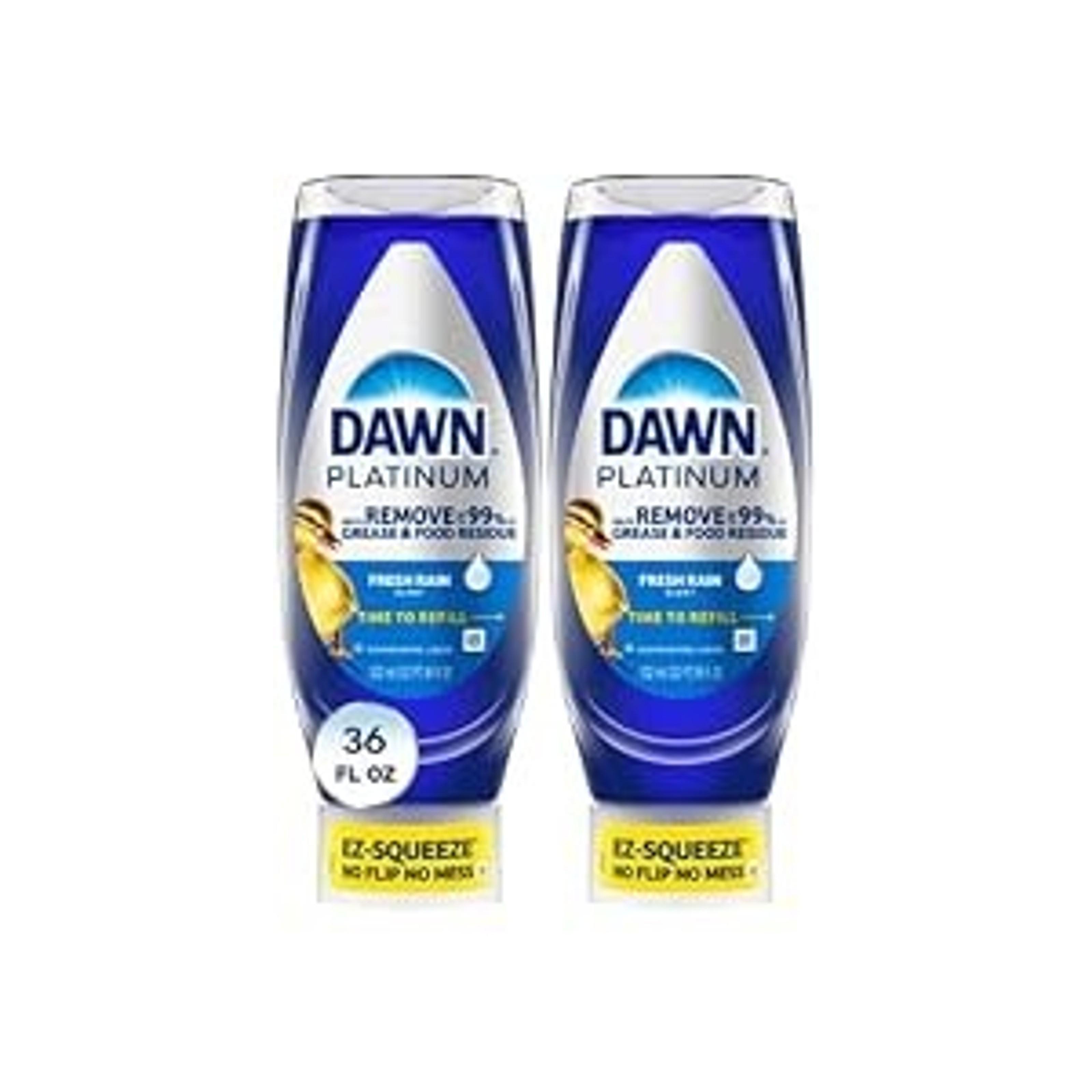 Dawn Platinum Refill Jug Dish Soap, Fresh Rain Scent Liquid Dishwashing Detergent Powerful Dawn Dish Soap for Tough Grease Removal Dishwashing Liquid Value Pack, 51.5 oz (Pack of 2)