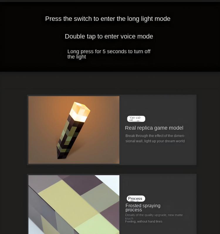 Upgraded Light-up Wall Torch - Pixel Brownstone Torch Lamp - USB Pluggable Night Lamp - Hand Held or Wall Mount Lighting Torch