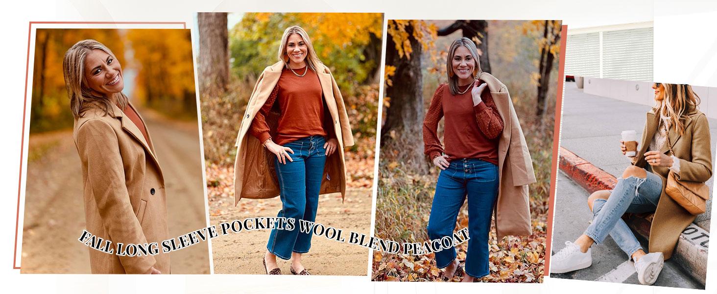 SCUSTY Women's Winter Notch Lapel Double Breasted Wool Blend Mid Long Pea Trench Coat with Two Side Pockets SCUSTY Women's Winter Notch Lapel Double Breasted Wool Blend Mid Long Pea Trench Coat with Two Side Pockets