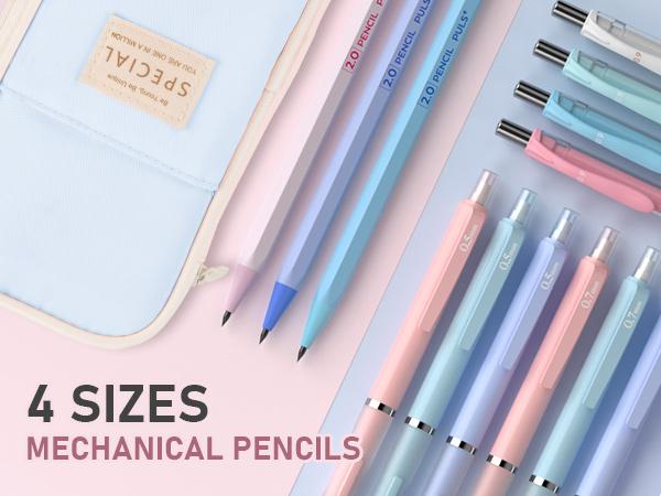 Nicpro 45 Pack Aesthetic School Supplies with Big Capacity Pen Case, Pastel Mechanical Pencils 0.5, 0.7, 0.9, 2mm with 24 Tube Lead Refills(4B 2B HB 2H 4H COLORS) Erasers for Student Writing Drawing