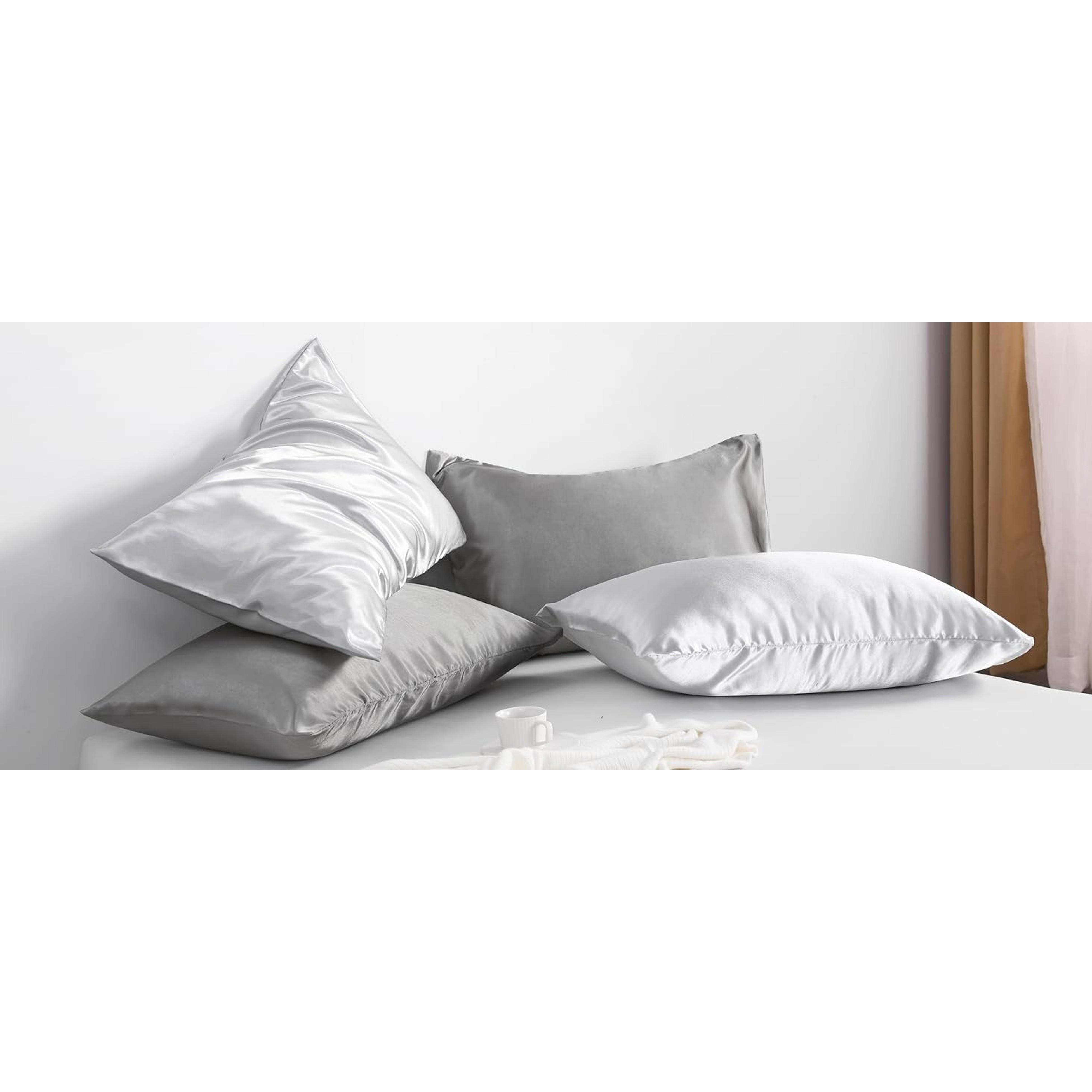 Standard Satin Pillowcases Set of 2, Black - Smooth Silky Microfiber Satin with Envelope Closure, 20 x 26 Inch Pillowcases, Pillow Inserts Not IncludedGift