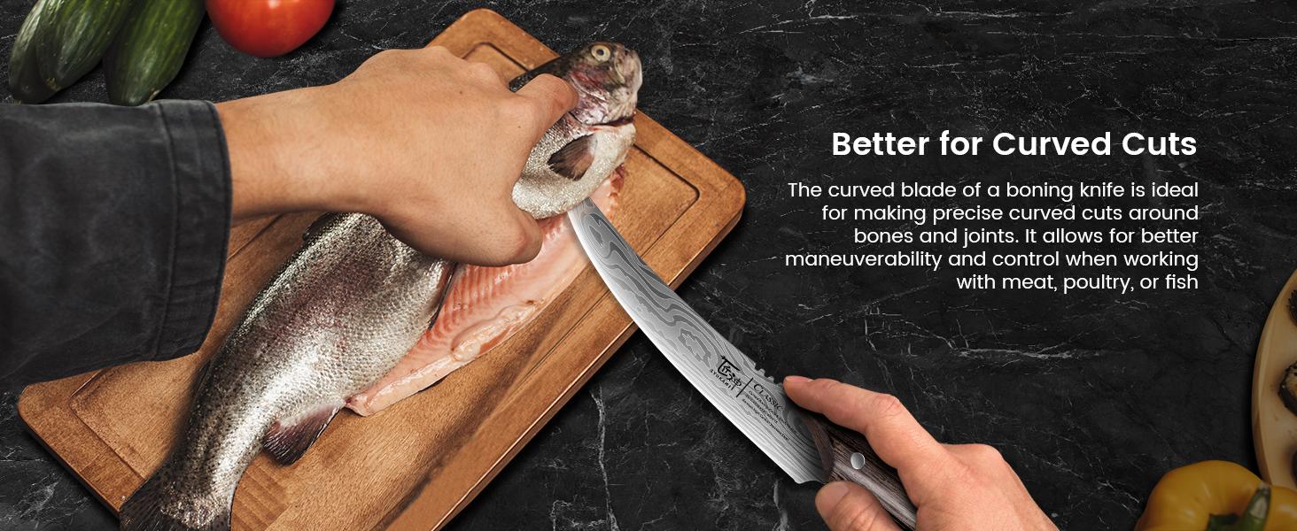 【TikTokShopSpringGlowUp】 SYOKAMI Boning Knife for Meat Cutting, 6.5 Inch Fish Fillet Knife with Wood Handle, High Carbon Razor Sharp Curved Blade Deboning Knife with Exquisite Box Ideal for Thanksgiving, Christmas Mother's Day Gift