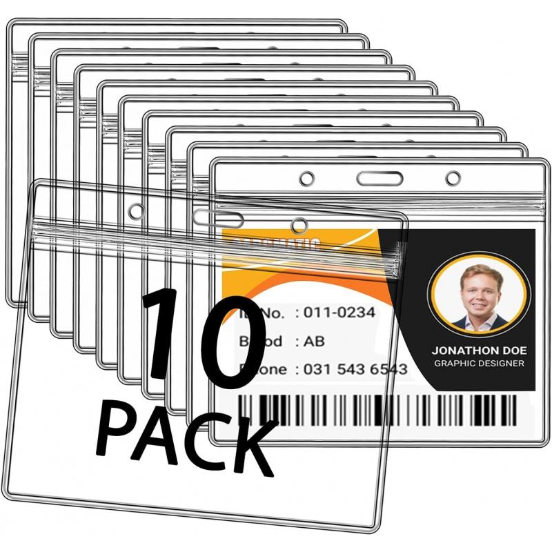Name Badge Holders Clear Badge Sleeve Plastic Lanyard Sleeves for ID Holders (10 Pcs Vertical)