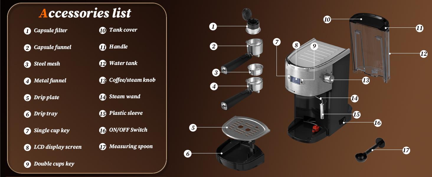 Espresso Coffee Maker Machine, 20 BAR Professional Espresso Maker with Milk Frother Steam Wand, 40-1/2 Oz Removable Water Tank, PCB Temperature Control, Compact Coffee Machine for Cappuccino, Latte,1350W Espresso Coffee Maker Machine, 20 BAR Professional Espresso Maker with Milk Frother Steam Wand, 40-1/2 Oz Removable Water Tank, PCB Temperature Control, Compact Coffee Machine for Cappuccino, Latte,1350W