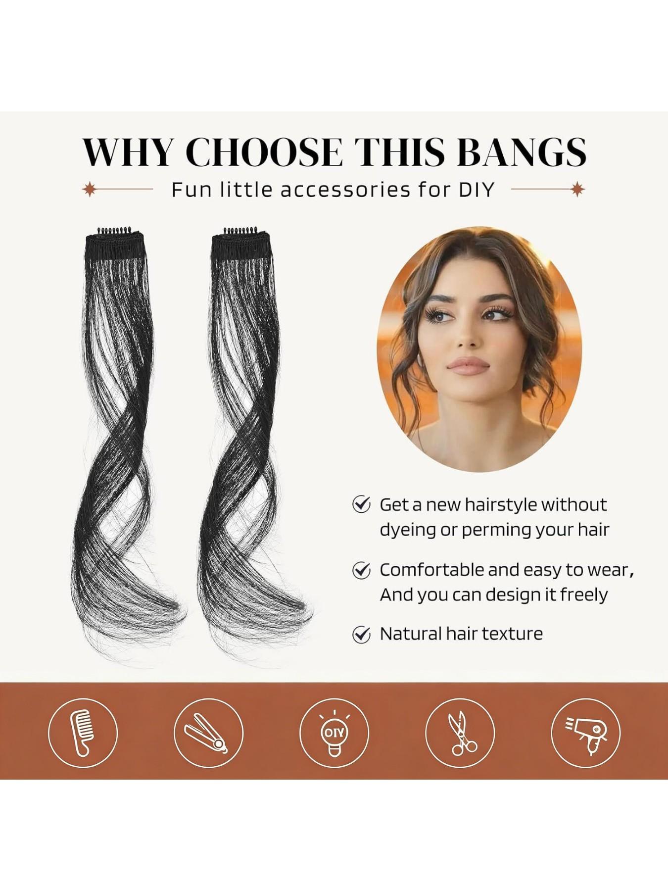 Dragon Whisker Bangs Synthetic Hair Clip, Slight Curl, Natural Face Shape, Suitable for Women, Daily Wear, Short Wigs, All Seasons