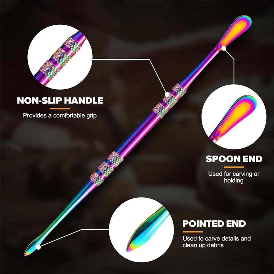 3-piece Rainbow Multifunction Wax Carving Tool Set, Durable Stainless Steel Wax Carving Tool Kit, Dual-Head Carving Tool Spoon