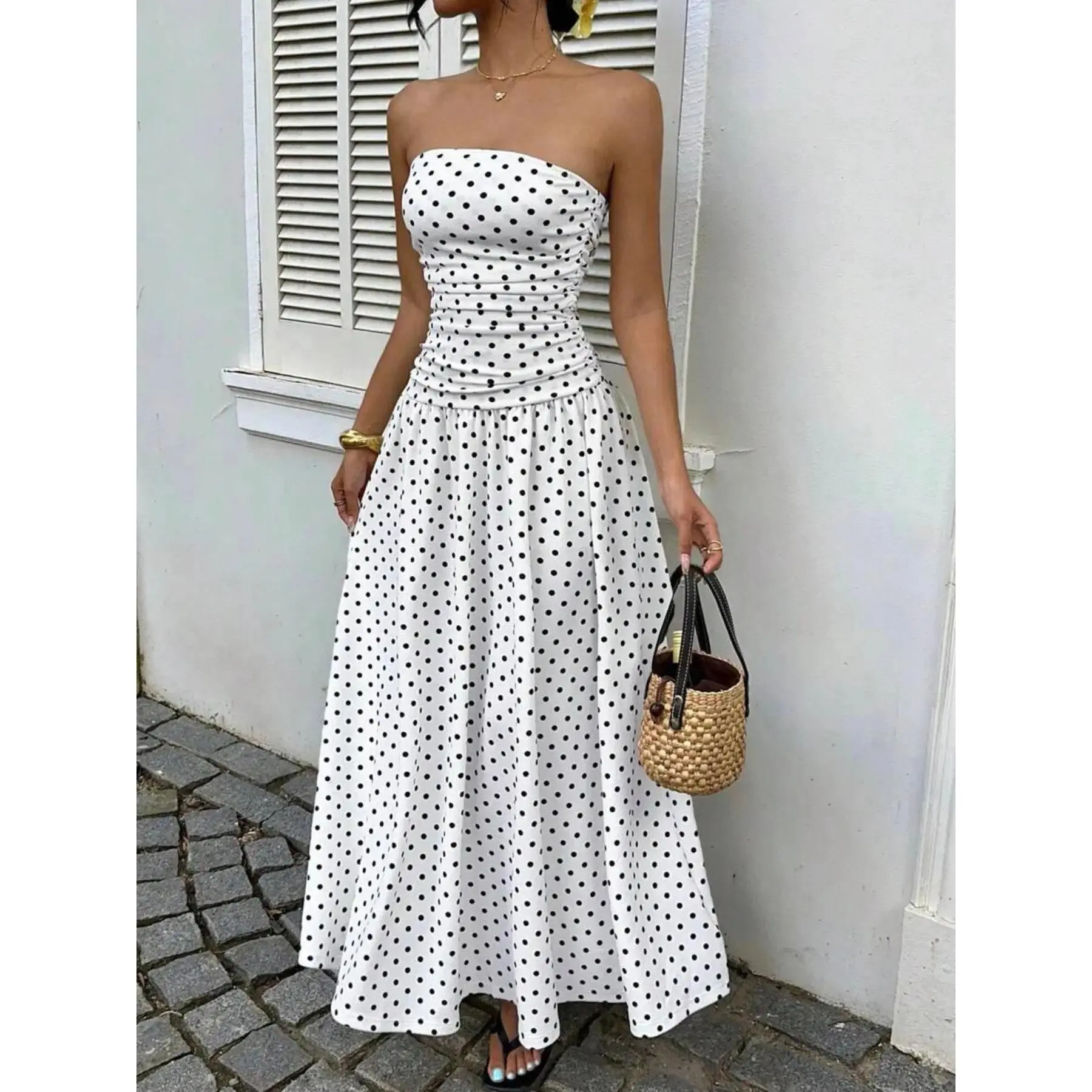 Lightweight Polka Dot Summer Long Dress | Non-See-Through Flowy Skirt for Hot Days