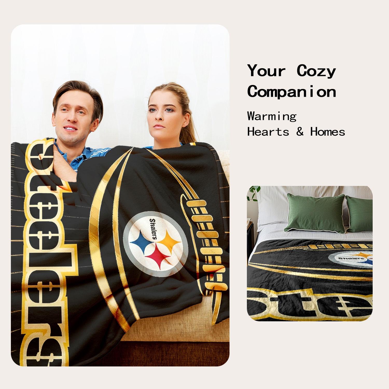 1pc Pittsburgh Steelers Football Eye Field Design Flannel Fleece Throw Blanket, Super Soft Plush Microfiber Warm Cozy Lightweight Anti-pilling for Couch Sofa Bed Living Room Office, Adults Men Women