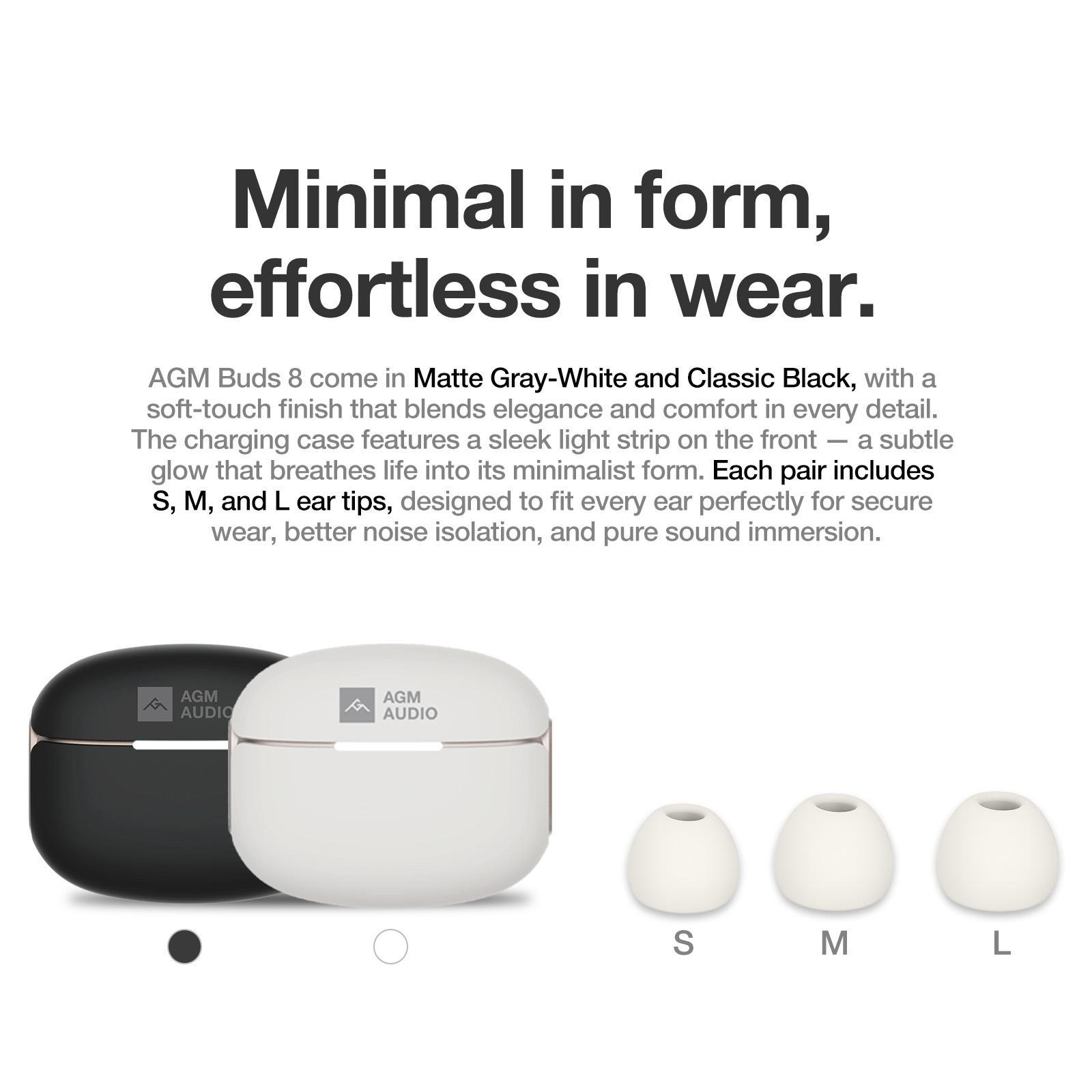 AGM Buds 8 13mm Full-Range Sound -25dB ANC 6H Music Playtime IPX4 Water Resistance simple and graceful Christmas gift