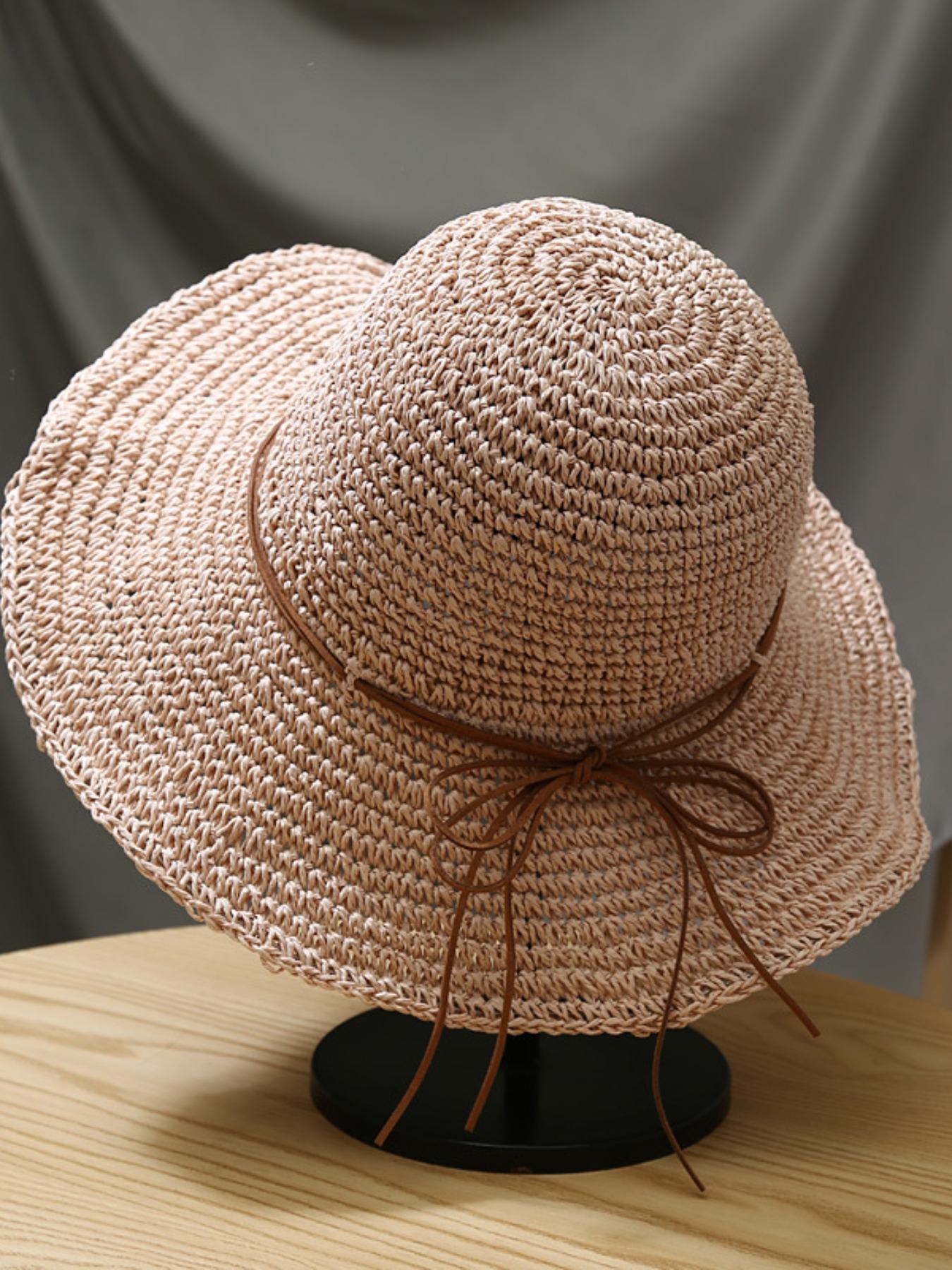 Unisex Handmade Crochet Sun Hat, UV Protection Hollow Out Straw Hat, Boho Style Beach Fishing Cap, Spring Summer Daily Wear