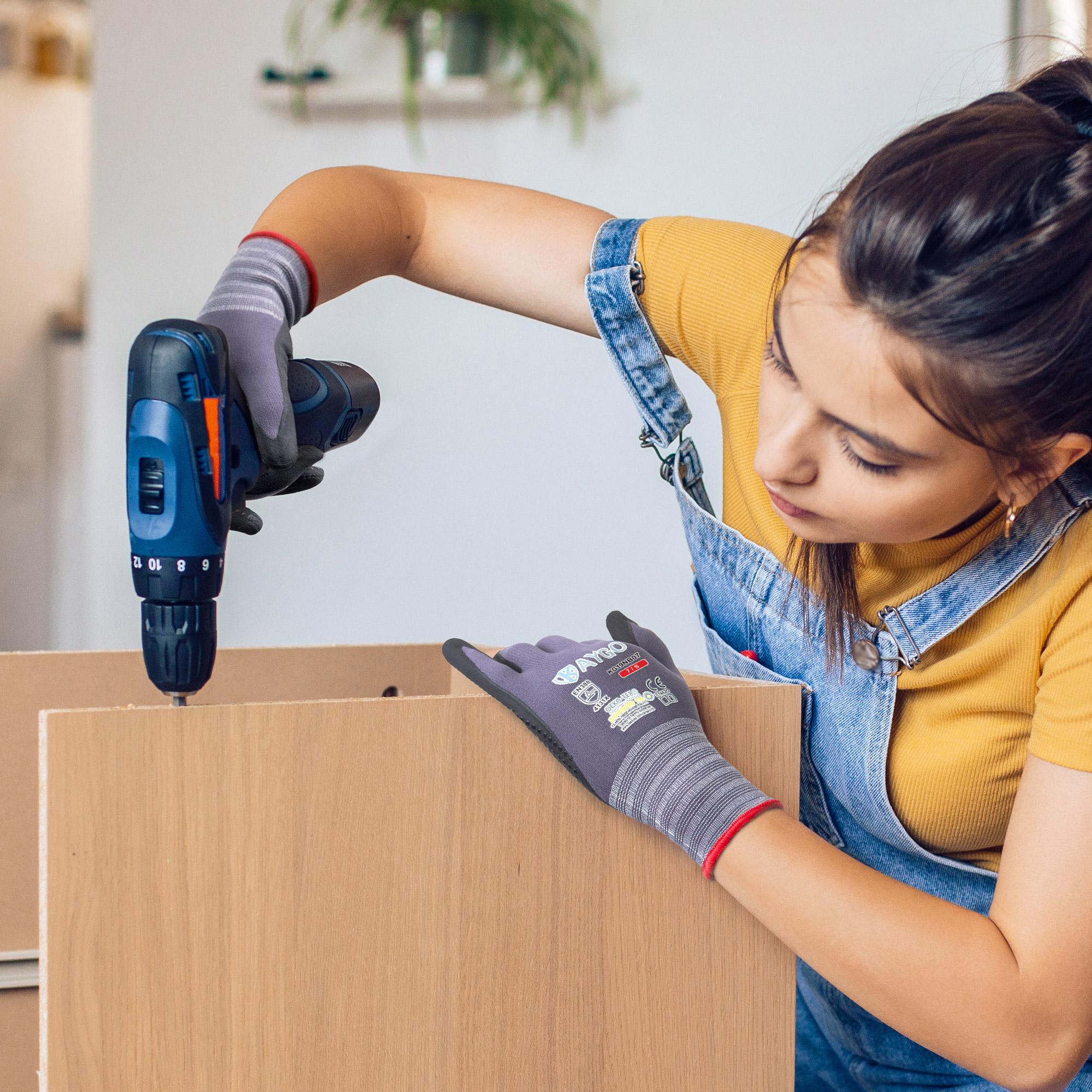 KAYGO Work Gloves MicroFoam Nitrile Coated KG19NB, Seamless Knit Nylon Safety Work Gloves with Micro Dots on palm, Ideal for General Purpose, Automotive, Home Improvement, Painting Protector