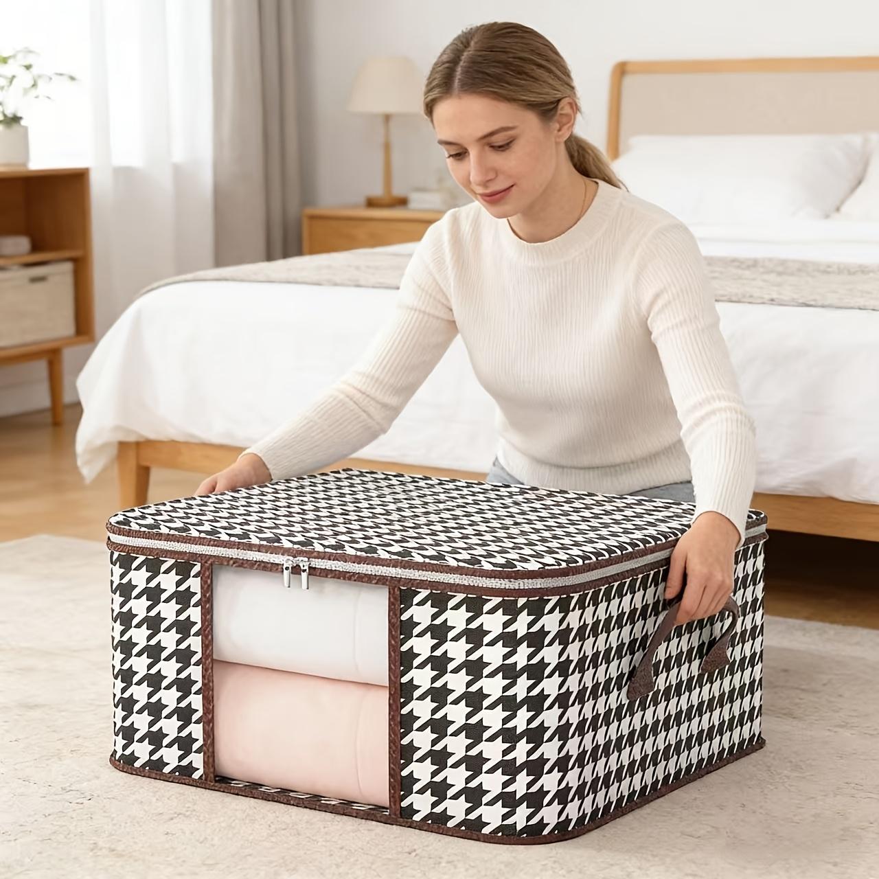 3-Piece Quilt Storage Bags, Foldable Clothes Organizer with Transparent Window, Zipper and Handle, Ideal for Dorms and Bedrooms