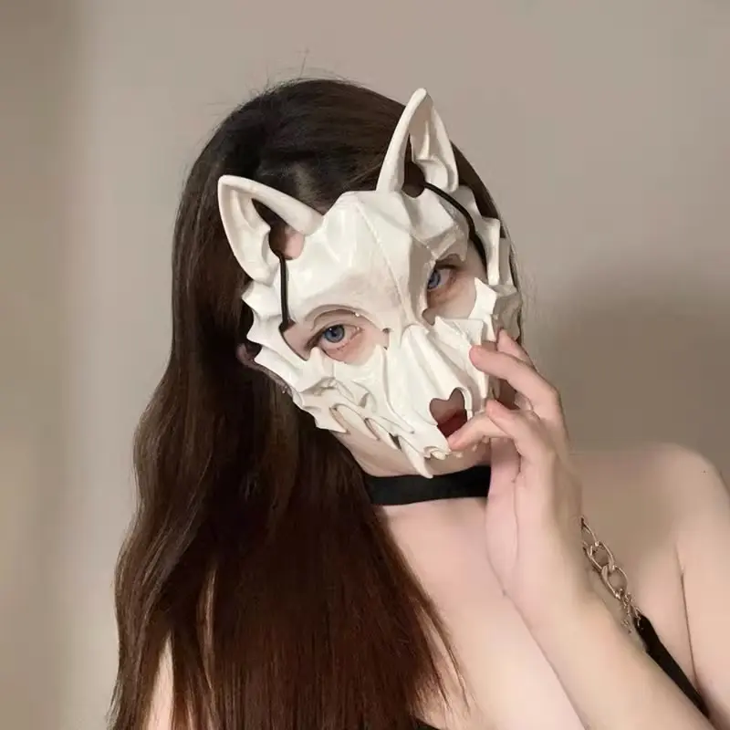 Halloween Mask, Half Face Oni Kitsune Mask, Lightweight Breathable, Perfect for Halloween and Cosplay, Costume Accessory, Funny Props