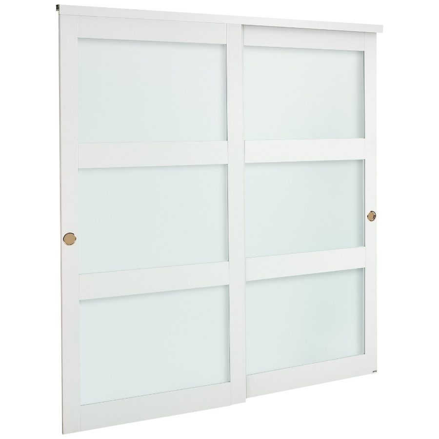 VEVOR 72"x80" Bypass Sliding Door, Double 37" Panels, 3-Lite Frosted Glass, Solid Wood MDF Slab with Waterproof PVC Surface, Hardware Kit & Floor Guide for Closets, Bedrooms, Frost Glass