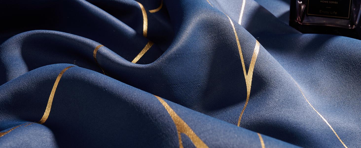 Deconovo Blackout Curtains (2 Panels & Gold Wave Foil Print) - Thermal Insulated,Soundproof Printed Drapes for Living Room, Bedroom, Sliding Glass Door and Office