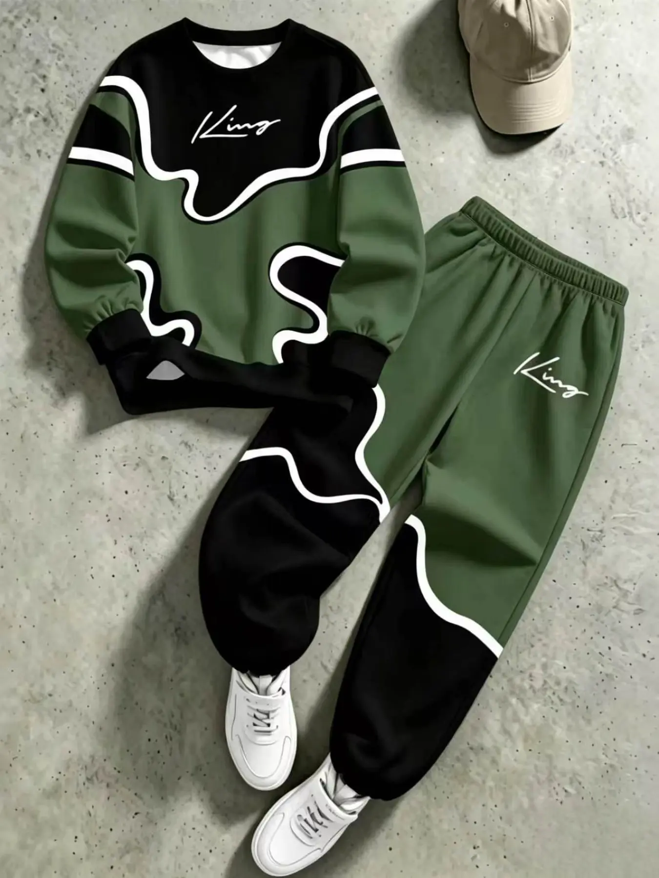 Boys' Autumn New Colorblock Sports Set, Sweatshirt + Sweatpants Two-Piece Set, Multiple Colors Available, Casual Loose-Fit Long Sleeve, Sportswear Set
