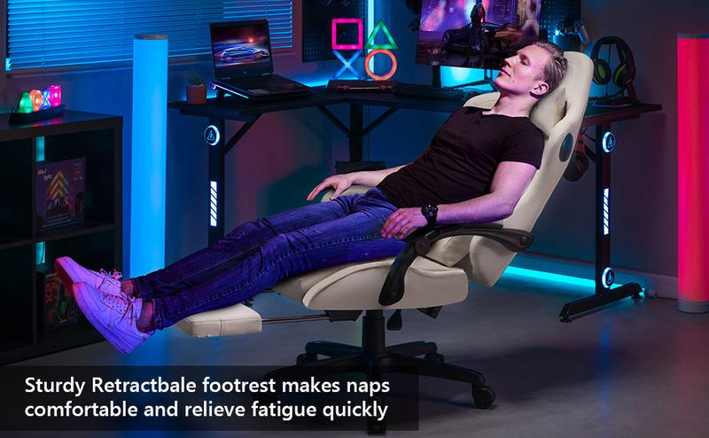 GTPLAYER Gaming Chair, Computer Chair with Footrest and Bluetooth Speakers, High Back Ergonomic Gaming Chair, Leather, Springtok Surround Sound