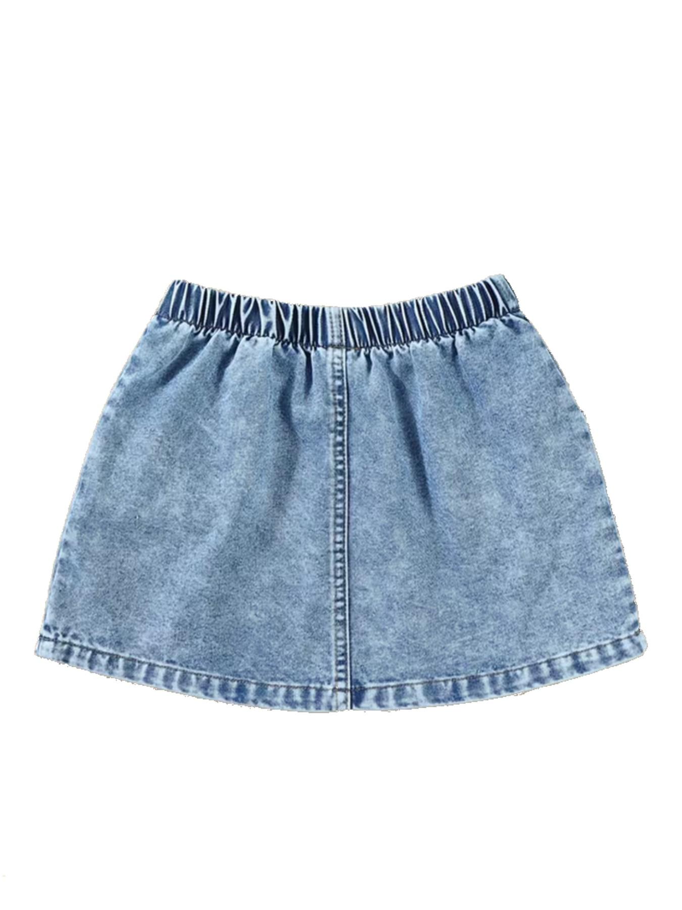 Vibrant Girl Pattern Skirt, Durable Denim Material, A-Line Fit, Short Design, Casual Style, All-Season Wear, Comfortable and Stylish