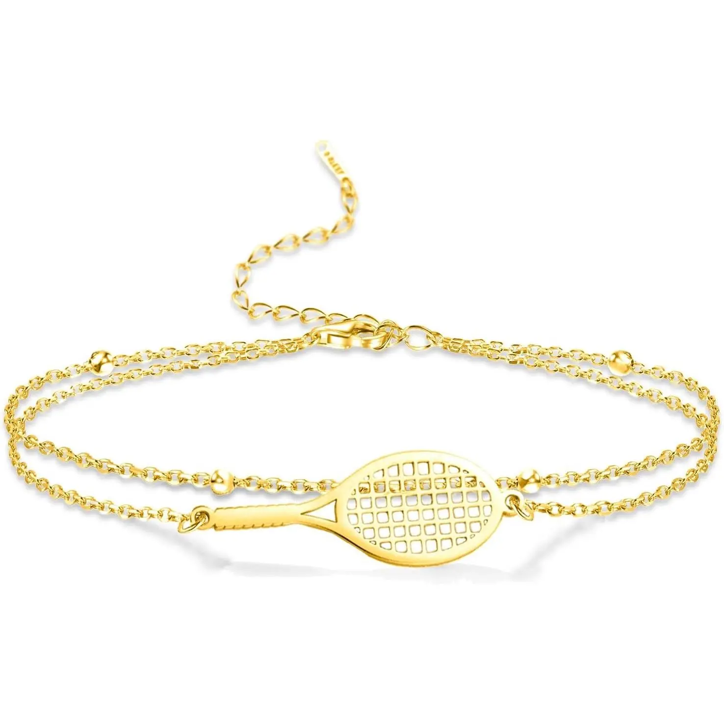 Dainty Adjustable Tennis Racket Charm Bracelet for Women Men, Layering Sport Bangle Jewelry, Tennis Gifts for Players