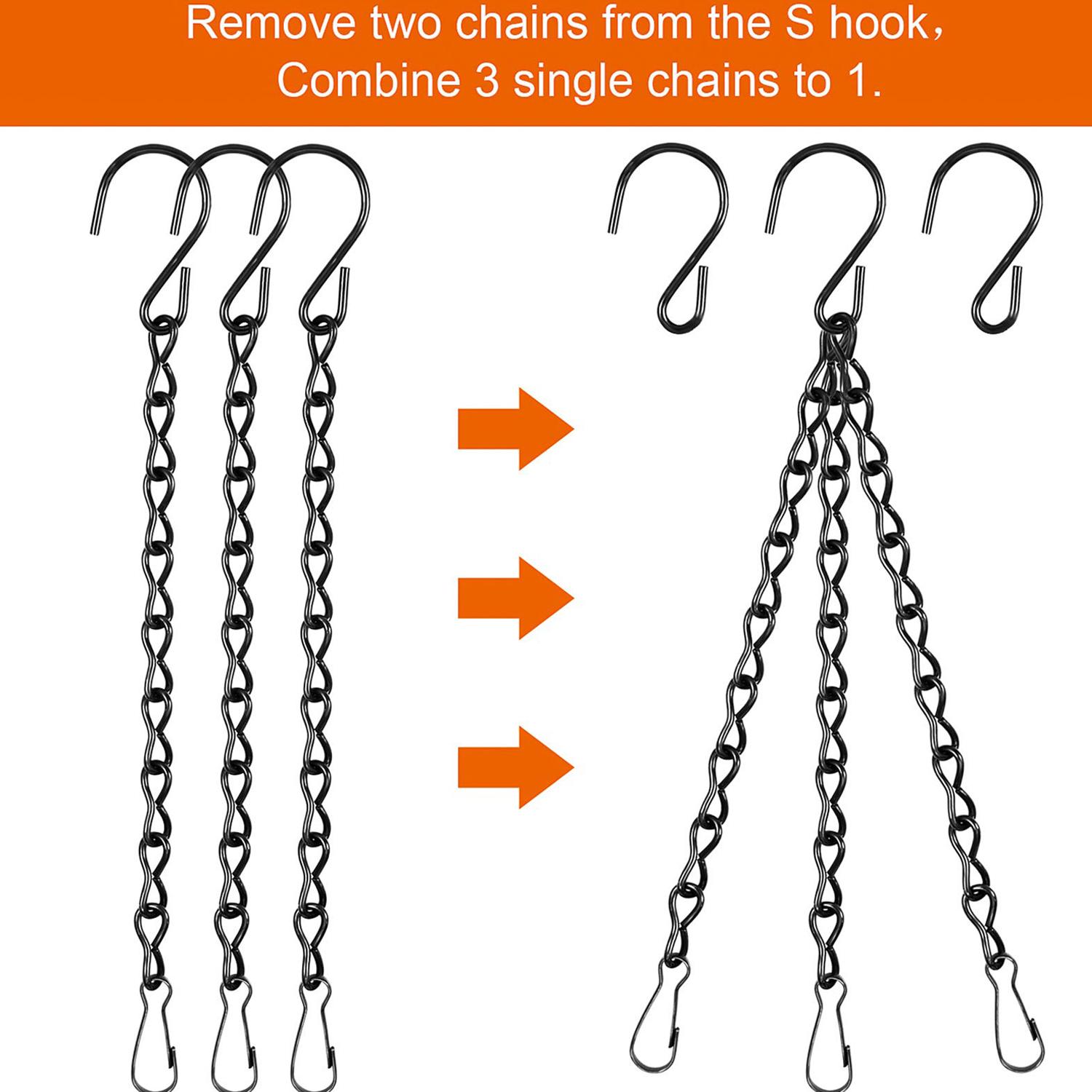 3-Piece Hanging Basket Chain Hooks, Replacement Chains for DIY Bird Feeder Pots Lanterns Decorative Iron Chains