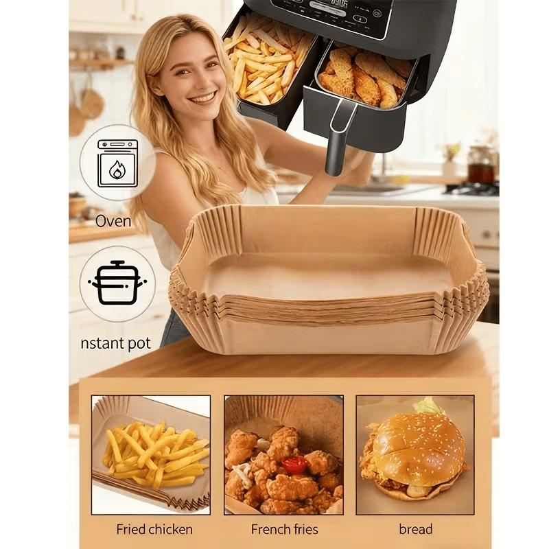 150 Pcs Non-Stick Air Fryer Liners, Rectangular Air Fryer Paper, Multifunctional for Baking, Roasting, Microwave, Home & Commercial Use