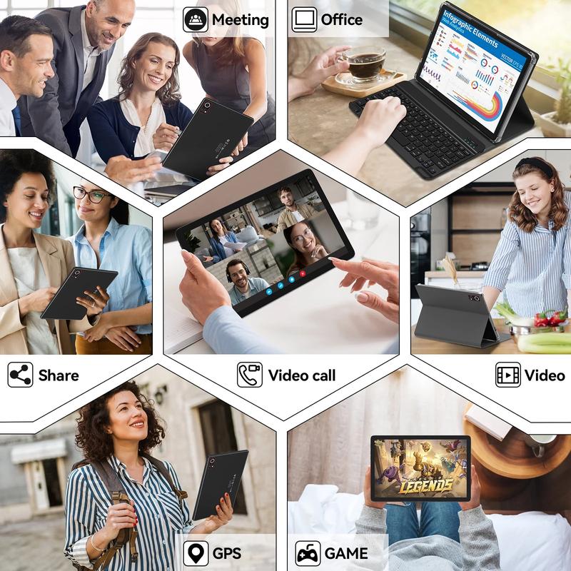 Android 14 Tablet 8GB RAM 128GB ROM, 10.1in 5G Wifi Tablet with Keyboard Case, 8 Core, 1TB Expand, 13MP+5MP, GPS Black Friday Deal/ Christmas gift/ tablet on sale 2025 Tablet deal
