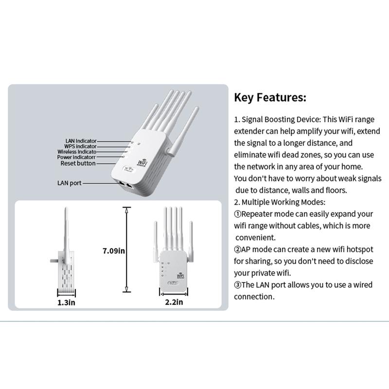 6-Antenna WiFi Extender 2025, 1200Mbps Dual Band Booster, Covers 12,000 sq. ft & 100 Devices, Repeater with Ethernet Port for Home, Office Use