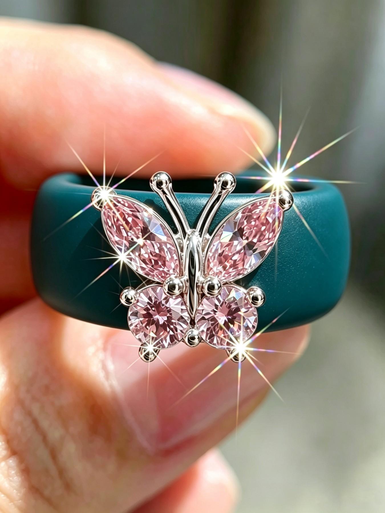 Elegant Butterfly Zircon Silicone Ring for Women, Fashion Promise Ring, Romantic Gift for Best Friends, Perfect Mother's Day Present, High-Quality Luxury Jewelry